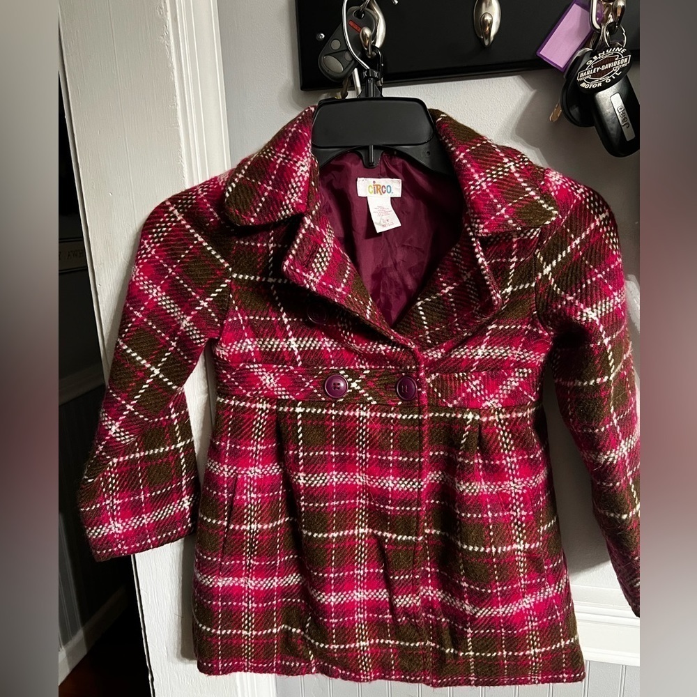 Circo Purple Pink and Miss Green Plaid button up Coat Size 5T